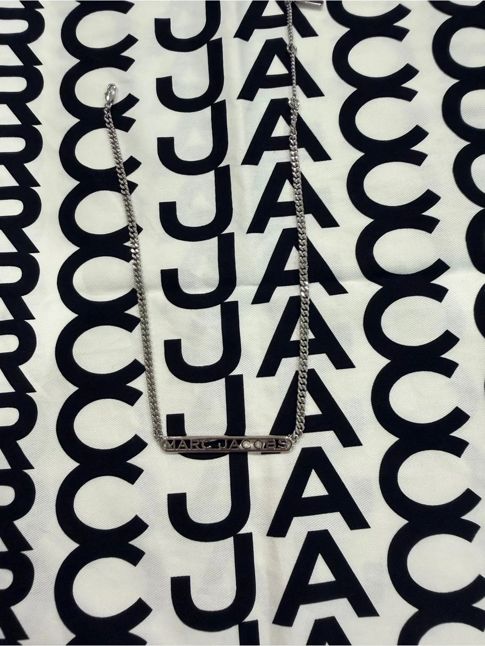 Marc Jacobs Silver Logo Bar Necklace